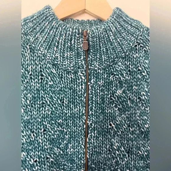 Soft Surroundings Women's Teal 1/4 Zip Aran Cable Knit Sweater Size M Wool Blend - Picture 6 of 10